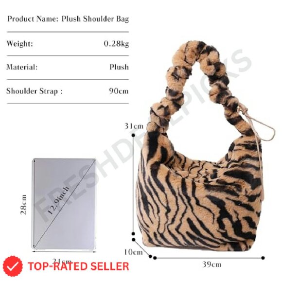 Plush Furry Shoulder Bag Crossbody Tote Elegant Chic Y2K Retro Style - Picture 4 of 8